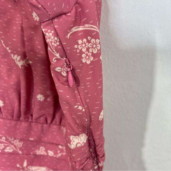 Eshakti Pink Vintage Floral Print Crepe Pleated Empire Dress Size Large or 14 - Picture 9 of 15